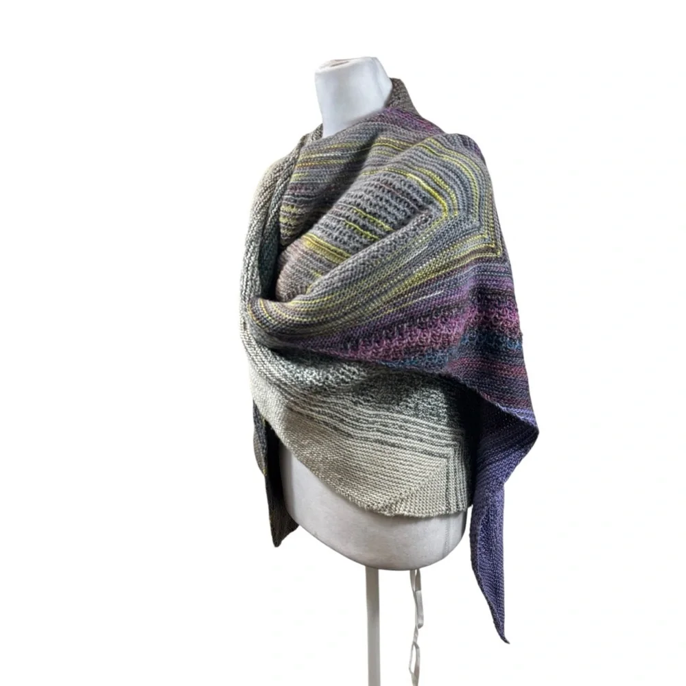 Unique Multicolor Hand Knit Asymmetric Shawl‎ Scarf